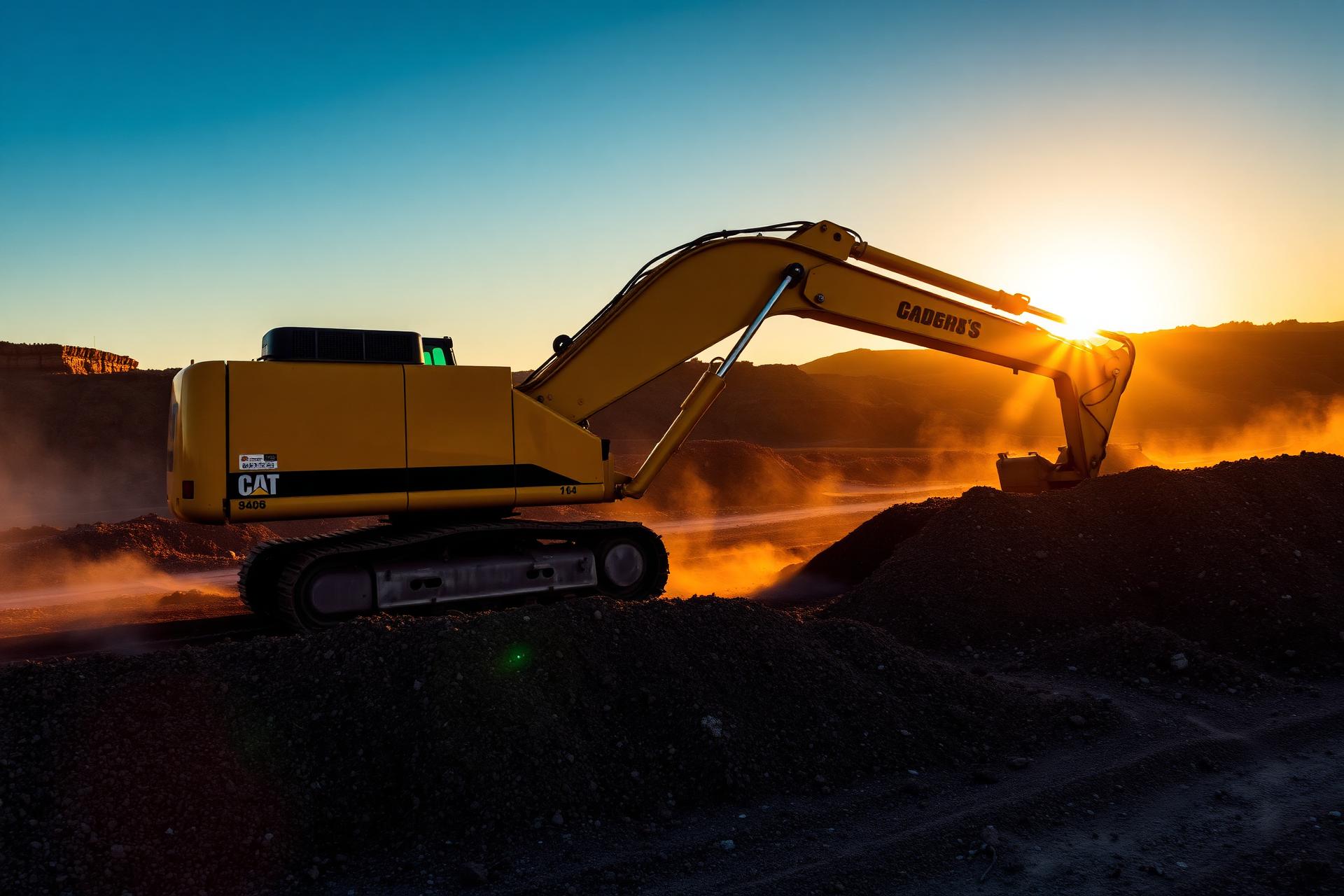 Excavator clearing forested land at dusk
